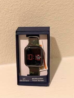 George LED Touch Watch with Green Camouflage Silicone Strap